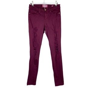 FRAME DENIM LE SKINNY DE JEANNE Port Wine Distressed Stretch Jeans Sz 26